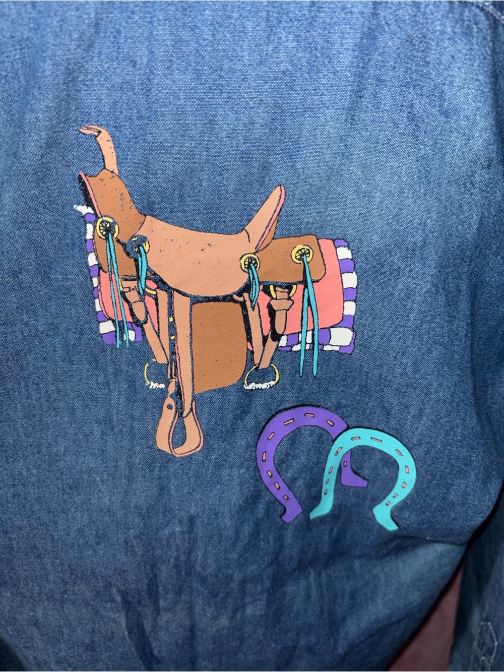 Denim Button-Down Shirt with Colorful Western Motif - Picture 9 of 9